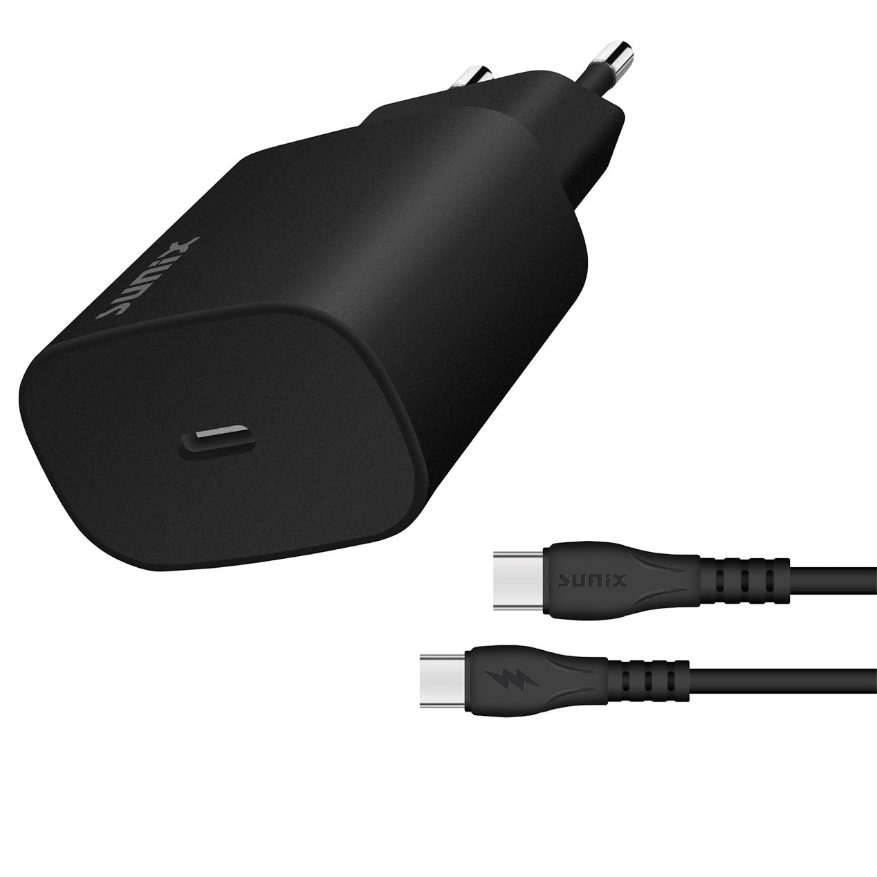 Sunix S-40 Ladegerät – 25W USB-C in Schwarz mit Kabel