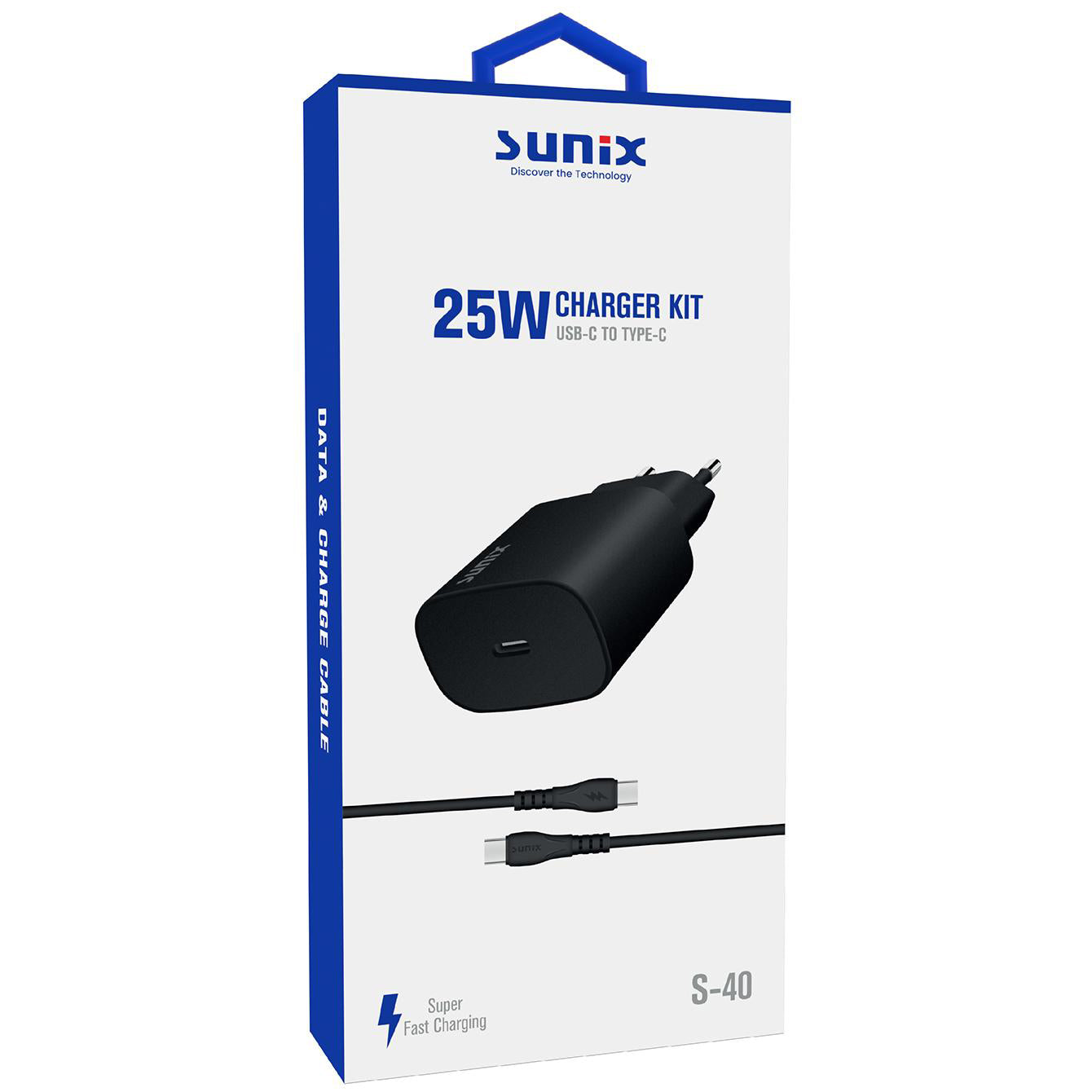Sunix S-40 Ladegerät – 25W USB-C in Schwarz mit Kabel
